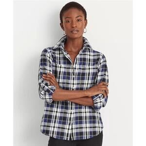 New Ralph Lauren Women's Straight Fit Cotton Twill Plaid Shirt Blue Plus Size 3X